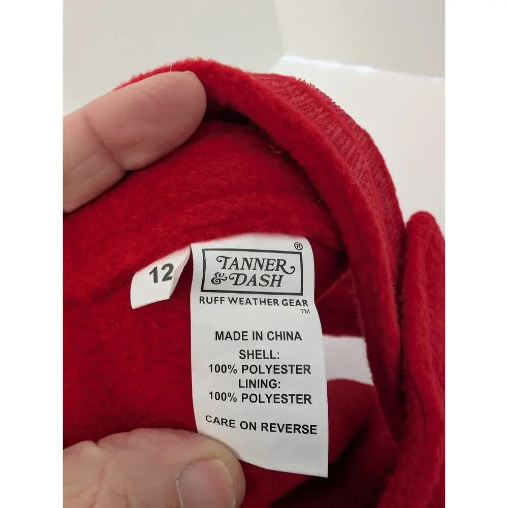Tanner & Dash Size 12 Dog Jacket Red Fleece Ruff Weather Gear Cozy Winter Pet